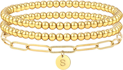 14K Gold plated Stapelbar Initial A-Z Perlen Armband für Frauen mit Buchstaben A