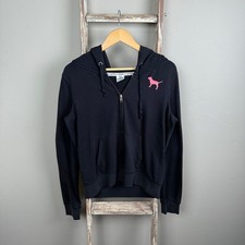 Women's Victoria Secret Pink Black Zip Hoodie size Large, women's