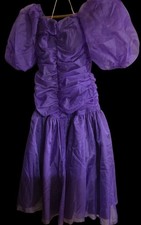 Vtg 80's Purple Puffed Sleeve Prom Formal Party Dress Big Bow Custom 30" Bust