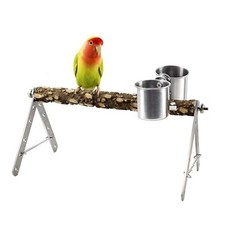 Bird Training Stand, Natural Wood Parrot Perches with Stainless Steel Stand,