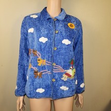 Casual Designs Vintage Blue Rayon Embroidered Button-Up Jacket Size S ...