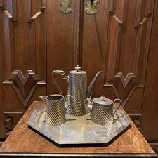 Bauhaus Kaffeekern Art Deco versilbertes Messing gepunzt russisch 4TLG