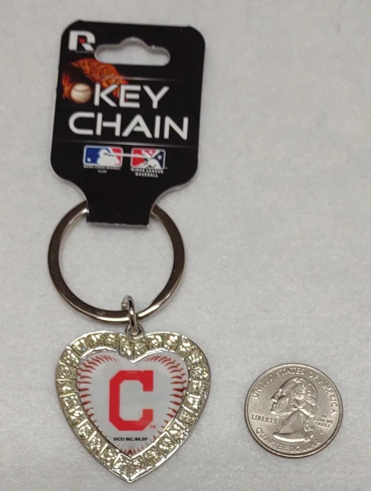 MLB Licensed Heart Shaped Keychain with Rhinestone Effect Accents-Multiple - Image 3 of 4