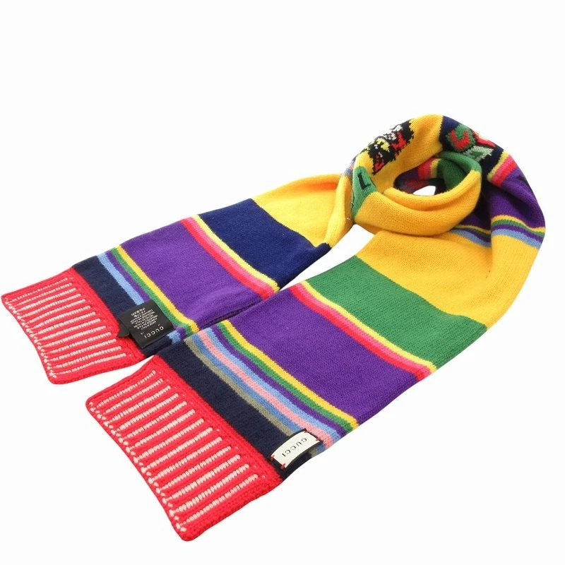 Gucci écharpe étole chat en colère motif tout over laine fabriqué en Italie multicolore 47288