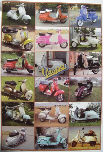 PÓSTER VESPA ""18 SCOOTERS DE MOTOR CLÁSICOS"" -Piaggio motocicletas italianas, motocicletas - Imagen 1 de 1