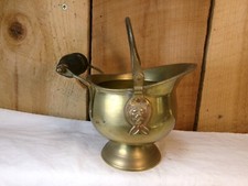 Vintage Small Brass Lions Head Coal Skuttle Bucket with Wood Handle