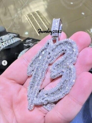 3.5ct Baguette Real Moissanite Men's Custom Lucky ''13'' Number Pendant 925 Silver
