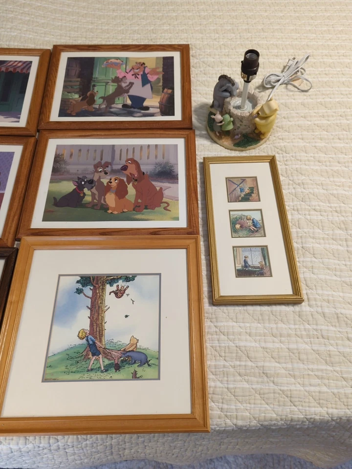 Lote de 7 más lámparas de arte de pared clásico enmarcado de Disney dama y el vagabundo Foto 3 de 4