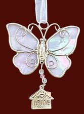 Stained Glass Butterfly Sun Catcher/Ornament Iridescent Pink Glass Welcome Charm