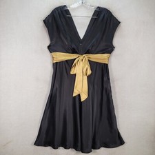 Y2K Nine West Womens Dress Size L Black Satin Pleated Midi Evening Sexy A Line