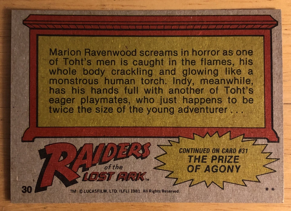 1981 Topps Raiders Lost Ark The Human Torch #30 Marion Ravenwood High-Grade NM - Image 2 of 2