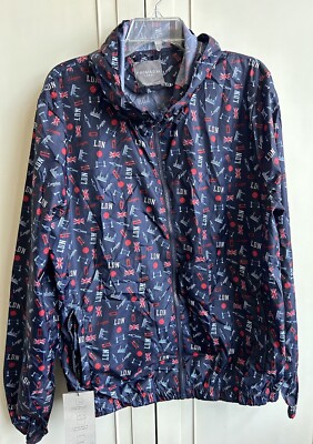Primark Windbreaker Hoodie Jacket 2 Pockets LONDON Logos NWT Large Blue
