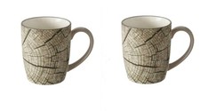 2 Stk KAFFEETASSE Baum Jahresringe LEBEN creme braun 330ml Steingut BIRKE Eiche