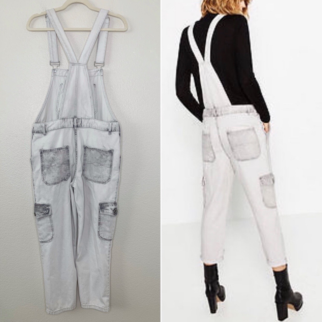 Zara Basic Bleach Distressed Cargo Style Jeans Ov… - image 8