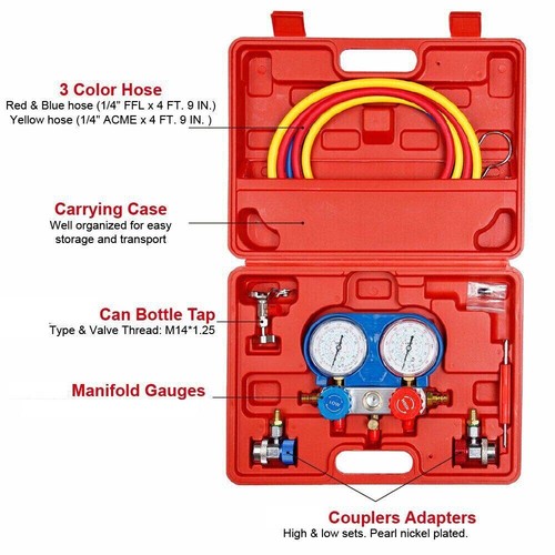 A/C AC Manifold Gauge Set for Car test Kit Manometer Gauge System Refrigeration - Picture 3 of 15