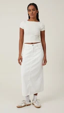 Cotton:On Women's Cord Maxi Skirt Long Corduroy Size US 2 White Cotton On NEW