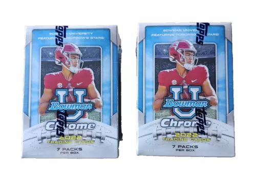2022 Bowman Chrome U University Football Blaster Box - Lot of 2 - Factory Sealed