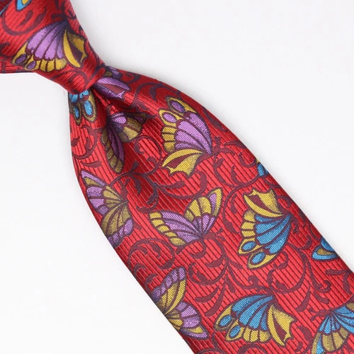 Josiah France Mens Silk Necktie Red Purple Blue Butterfly Stained Glass Tie