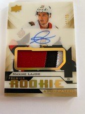 18/19 UD Gold Premier Rookie Auto Patch Maixime Lajoie Hockey Card #AR-ML 16/99