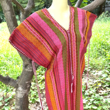 Pink Cotton Karen Dress Outfit Shirt Handmade Beach Asian Vintage Clothing Party