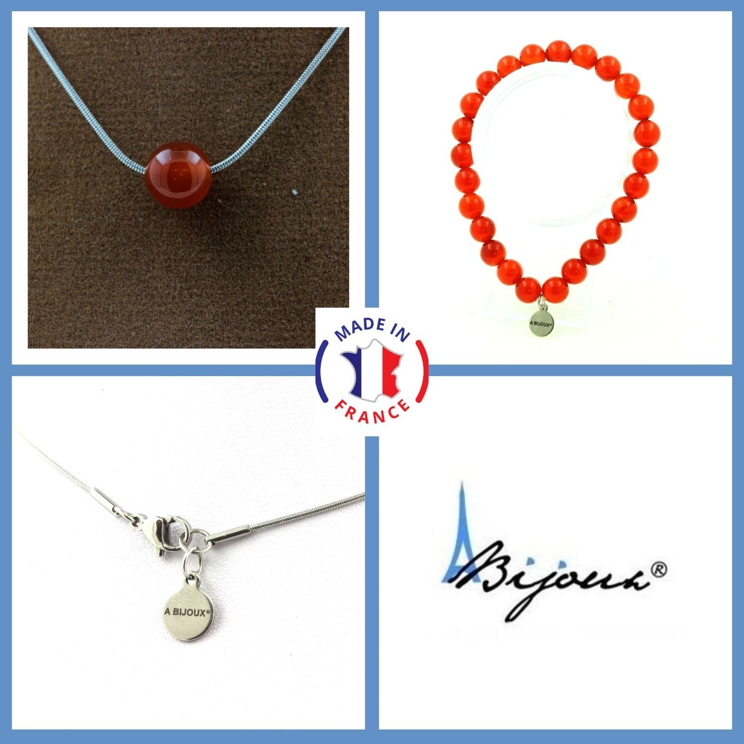 Parure cornaline d'Uruguay collier bracelet sur mesure idée cadeau anniversaire