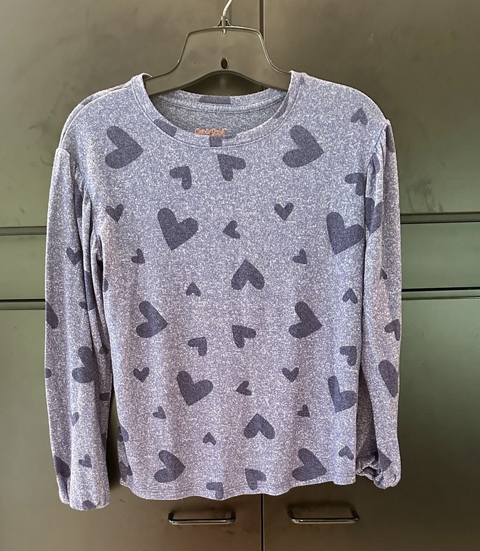Girls Cat&Jack Size L (10/12) Long Sleeve Top Blue With Navy Hearts 