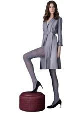 FIORE MUSK GEOMETRIC-FLORAL PATTERN TIGHTS PANTYHOSE GRAPHITE ON GRAY SIZES 2