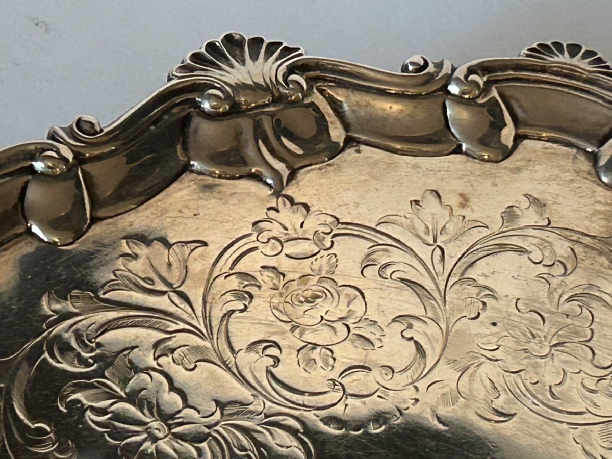 イギリス アンティーク Silver Tray Antique Georgian Sterling Silver Salver Tray 11.5 Inches 642 Grams