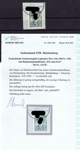 Sudetenland Reichenberg 133 Timbrato luxury letter piece + printed Certificate (AA2041