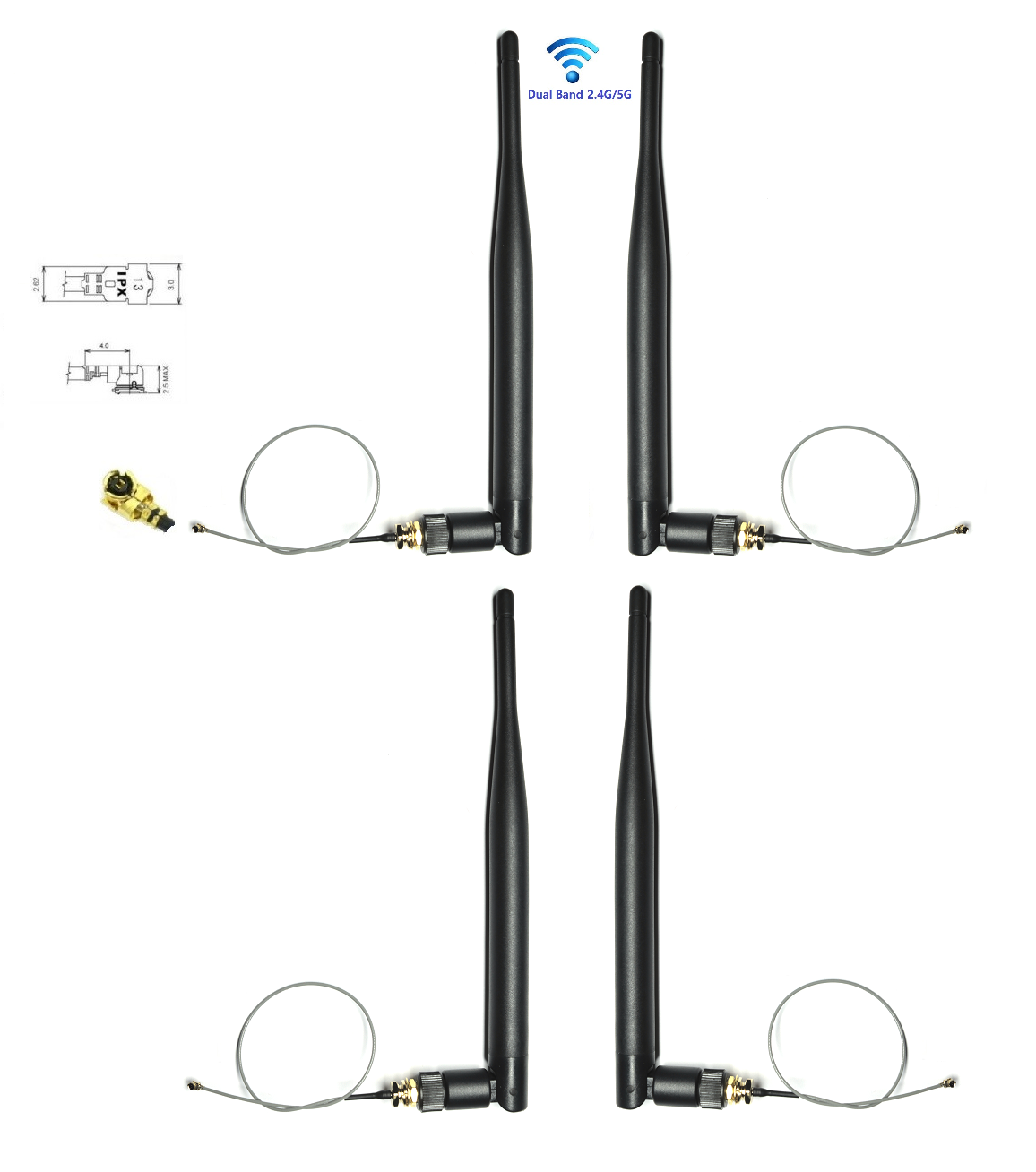 dual band Antenna Set 2.4G&5G/5dBi/SMAJ+15 IPEX/U.FL Pigtail Adapter e