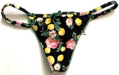 Victorias Secret Black Lemon Limoncello V-string Thong Panty Size XS Silky Front