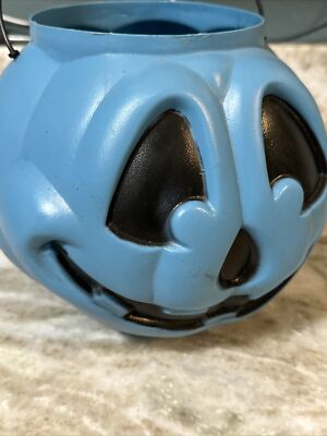 Vintage GENERAL FOAM PLASTICS Blue Halloween Pumpkin Blow Mold Candy Bucket US