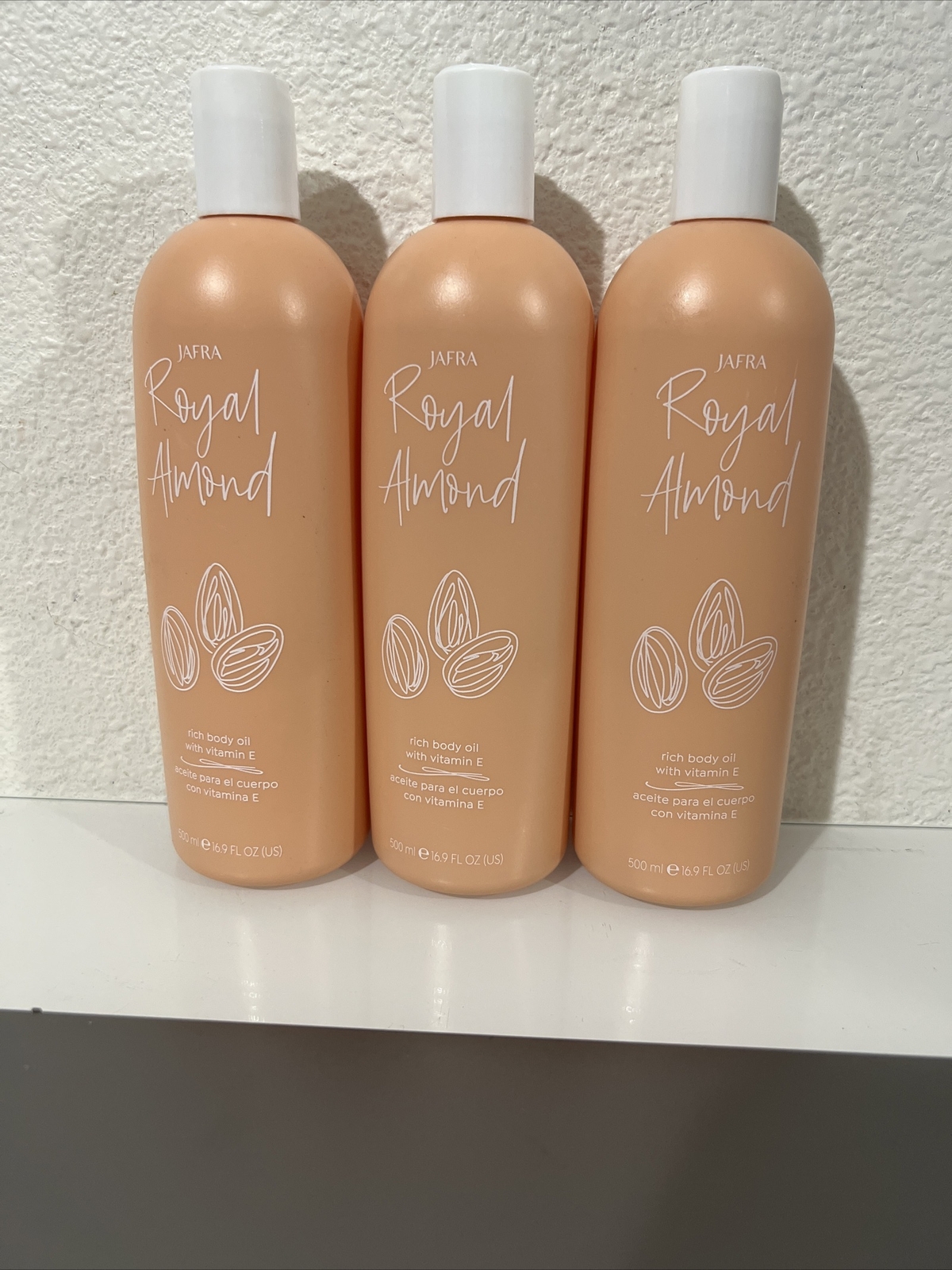 3 PACK JAFRA ROYAL ALMOND RICH BODY OIL 16.9 oz EACH. New. Fresh