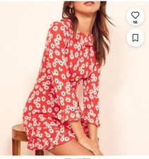 Reformation Stevie Dress 3/4 Sleeves PRINT MINI NAVY BLUE RED FLORAL SZ 2