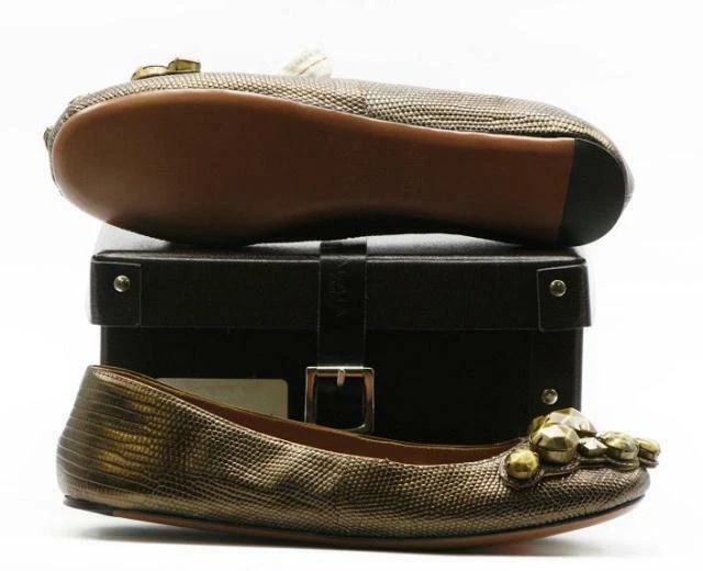 Azzedine Alaia Copper Lizard Gold Stud Flat Size 36.5 | eBay