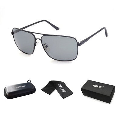 JUST GO Men Metal Frame Square Aviator Polarized Sunglasses, 100% UV Protection