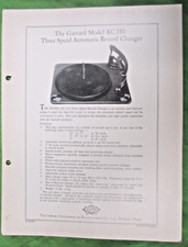 GARRARD MODEL RC 110 TURNTABLE ORIGINAL GARRARD  SALES SHEET  INFO