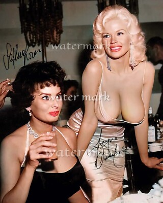 Sophia Loren & Jayne Mansfield Reproduktion Signiertes Foto Größe 8''X11''