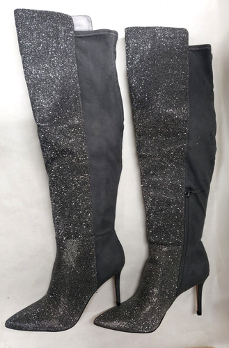 Jessica Simpson Ameriena Gray Cushioned Glitter Stiletto Knee Boot Heel 8 New 8B - Picture 5 of 10