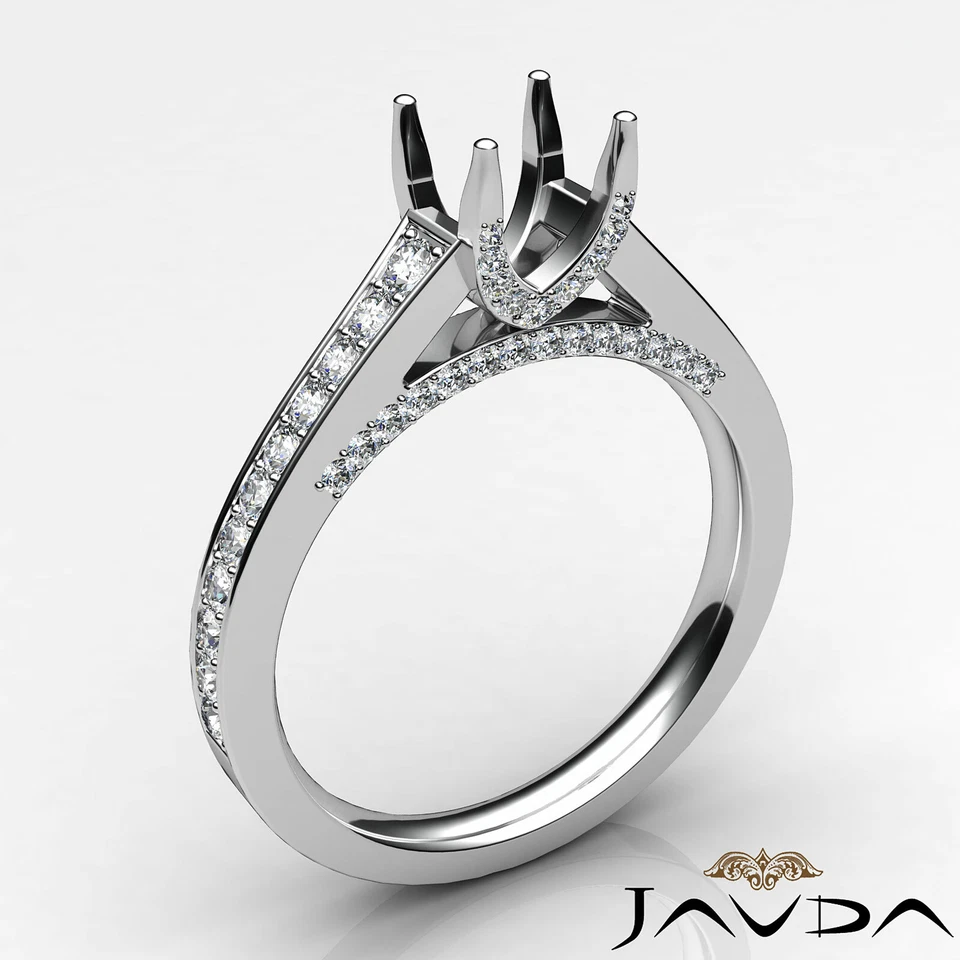 Micro Pave Setting Asscher Semi Mount Diamond Engagement Ring 14k Gold 0.75Ctw - Image 3 of 4