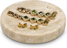 Natural Travertine Marble Jewelry Dish, Round Bei Small Tray 4.5 inch,