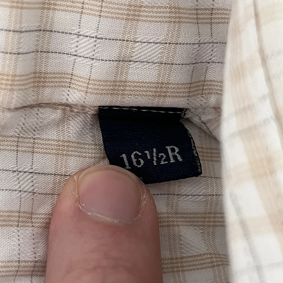 Burberry London Button Dress Shirt Mens 16.5R Tartain Plaid White Camel Beige - Image 4 of 4