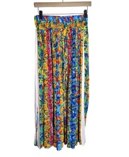 Vtg High Waist Floral Pleated Maxi Skirt Bright Garden Print Size 8 Botanical