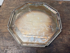 LARGE VINTAGE ART DECO WALKER & HALL SILVER PLATED OCTAGONAL TRAY / STAND - 37cm
