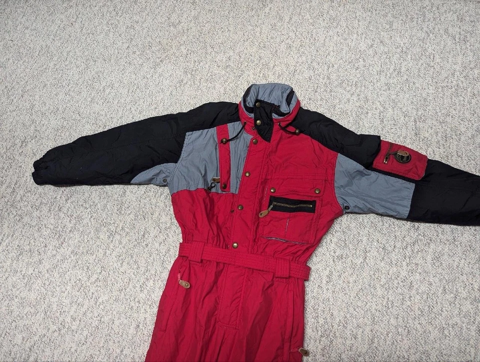 老式 MARKER 滑雪服 1 件红色尼龙 M 滑雪板 1990 年代冬季 1980 年代 — 第 2/4 张图片