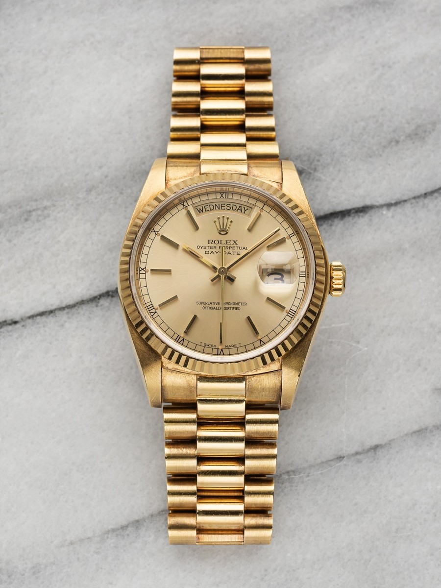 Vintage Rolex Day Date Ref 18038 80s Champagne Dial 18K Yellow