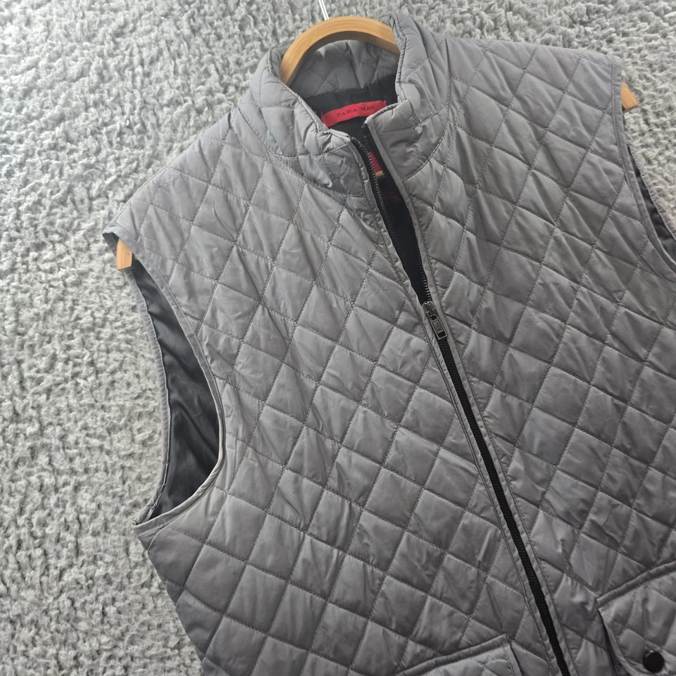 Zara Mens Vest Jacket Size L Grey Quited Sleeveless Zip Front - Image 2 of 4