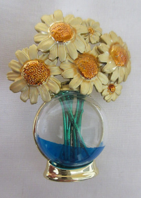 Vintage AJC Gold Tone Flowers in Vase 2 1/4'' Brooch