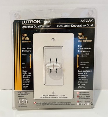LUTRON Designer Dual Dimmer Switch S2-LH-WH for Incandescent & Halogen, White