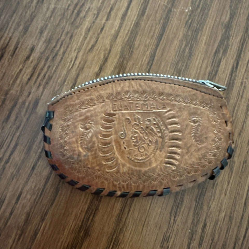 Monedero de cuero Guatemala vintage mecanizado a mano Foto 2 de 2